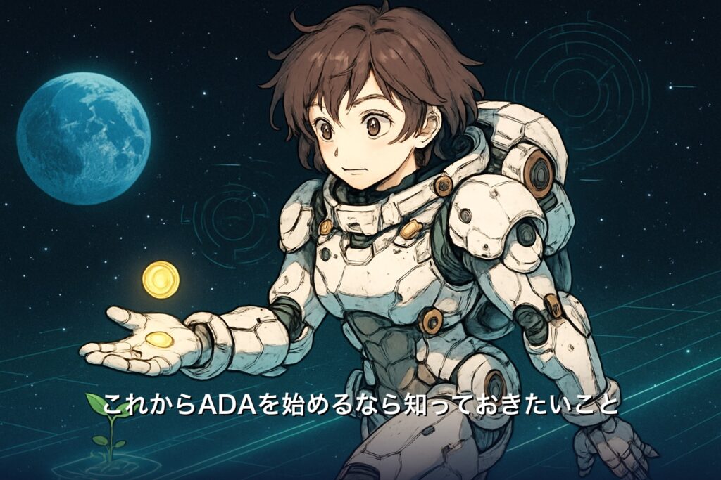 少額から長期視点でエイダコインを始めることを表す、小さなコインを持つイラスト
