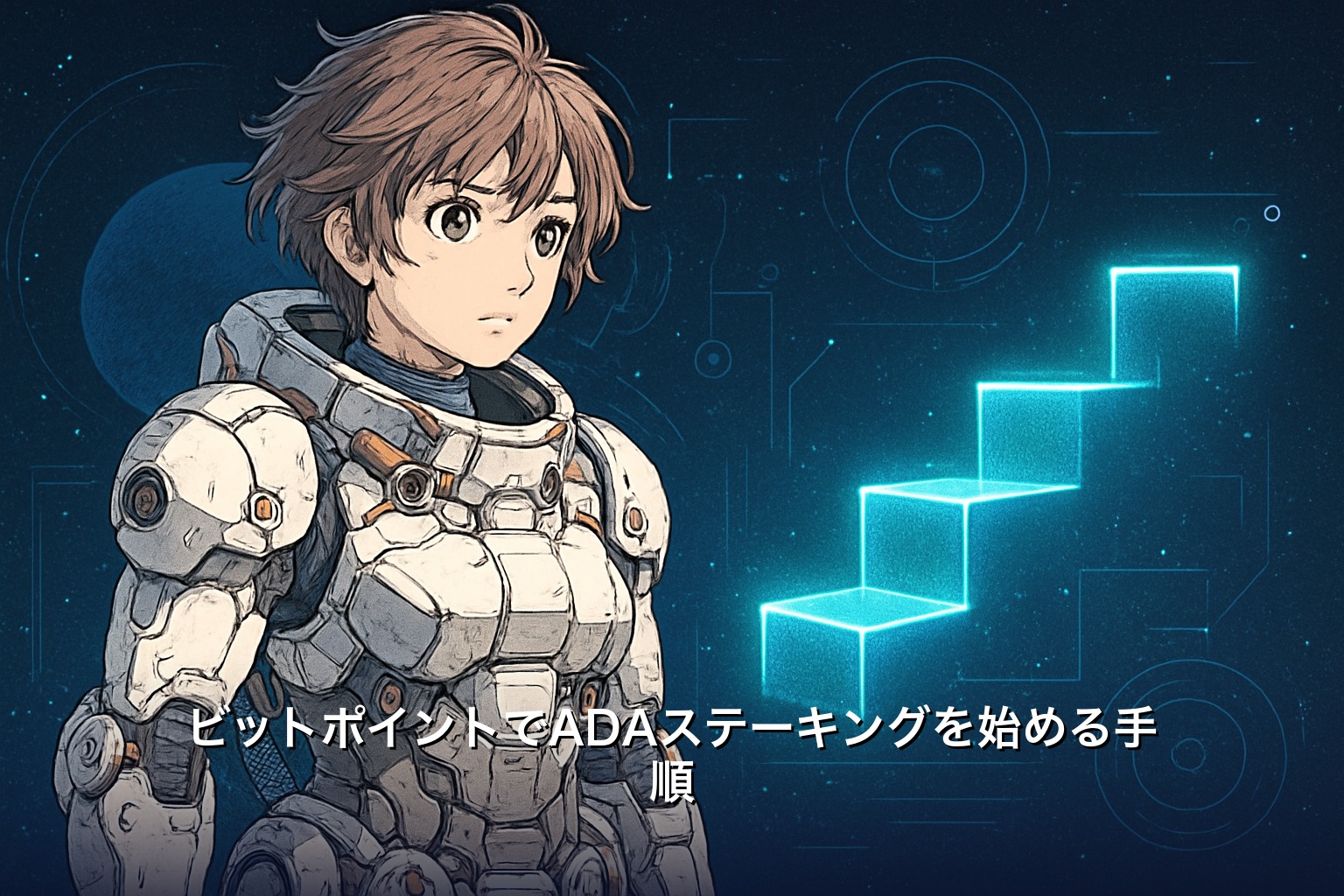 ビットポイントでADAステーキングを始める手順を表すイラスト