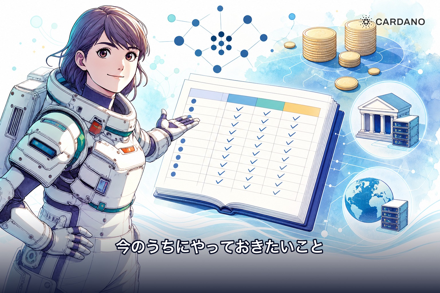 ADAステーキング報酬の受取記録と国内外の取引記録を分けて整理しておくことを示すイラスト