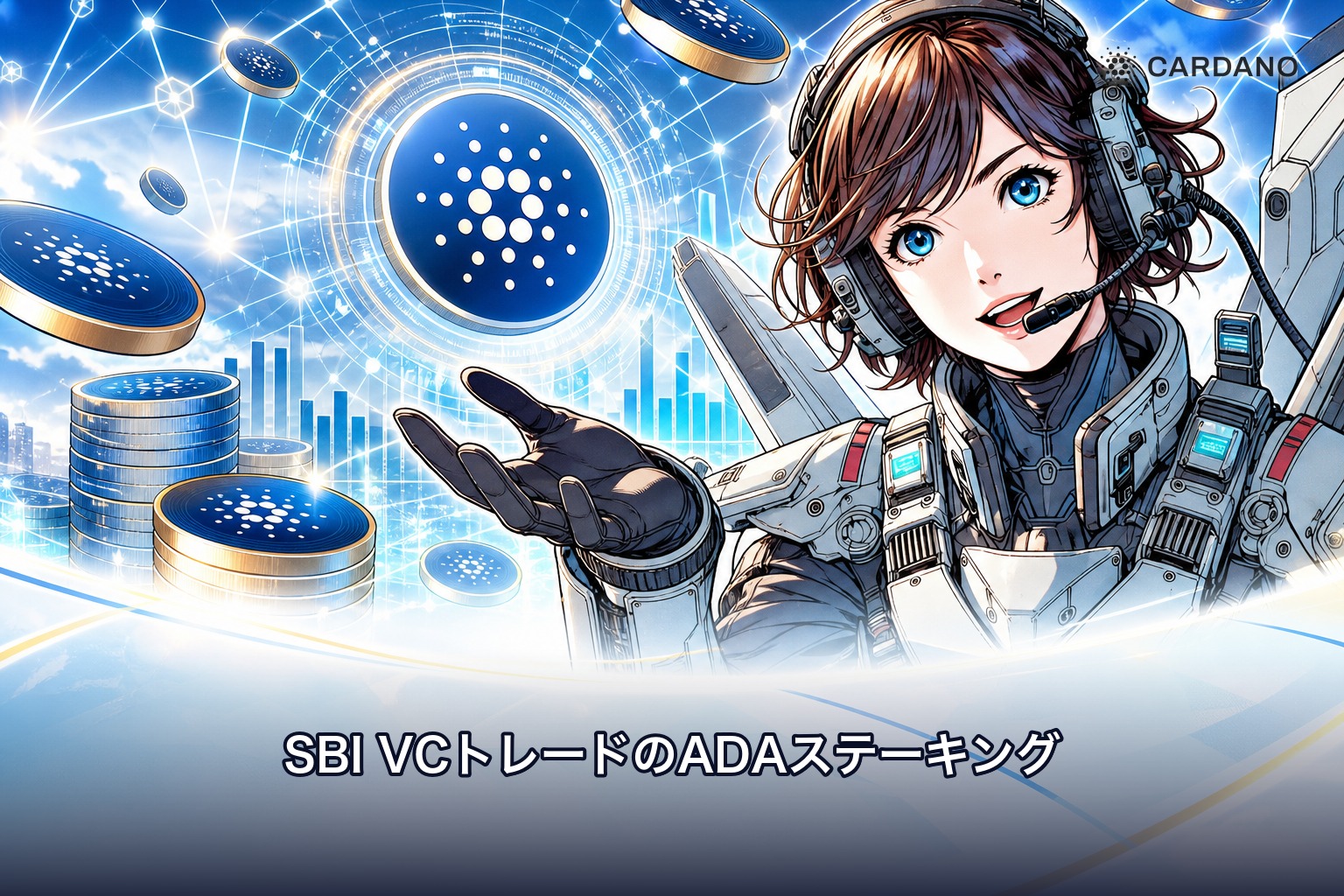 SBI VCトレードのADAステーキングは申込不要で、受け取れるのはステーキング実績の75%であることを解説する記事のアイキャッチ画像