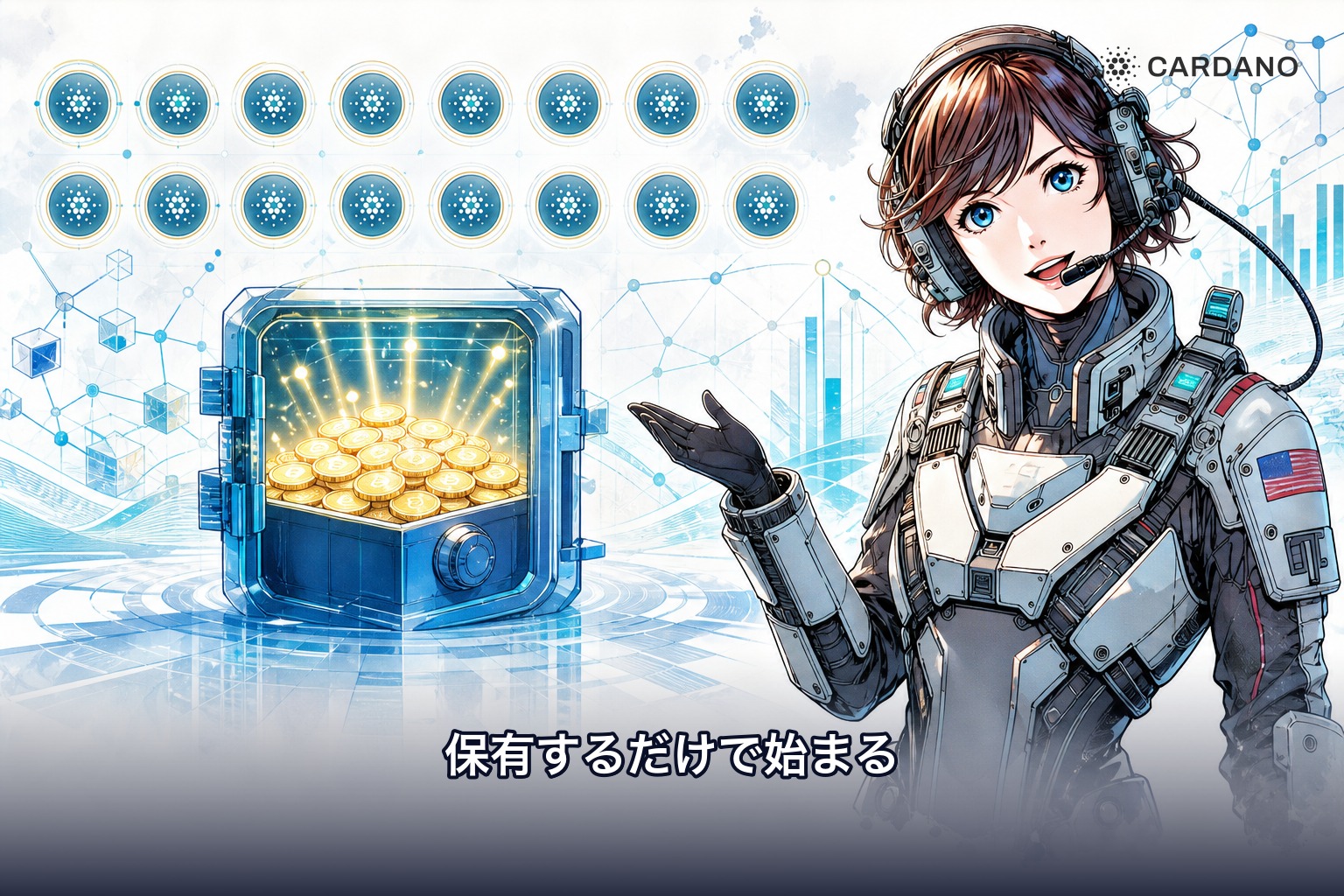 SBI VCトレードのADAステーキングが申込不要で口座に保有するだけで対象になることを表すイラスト