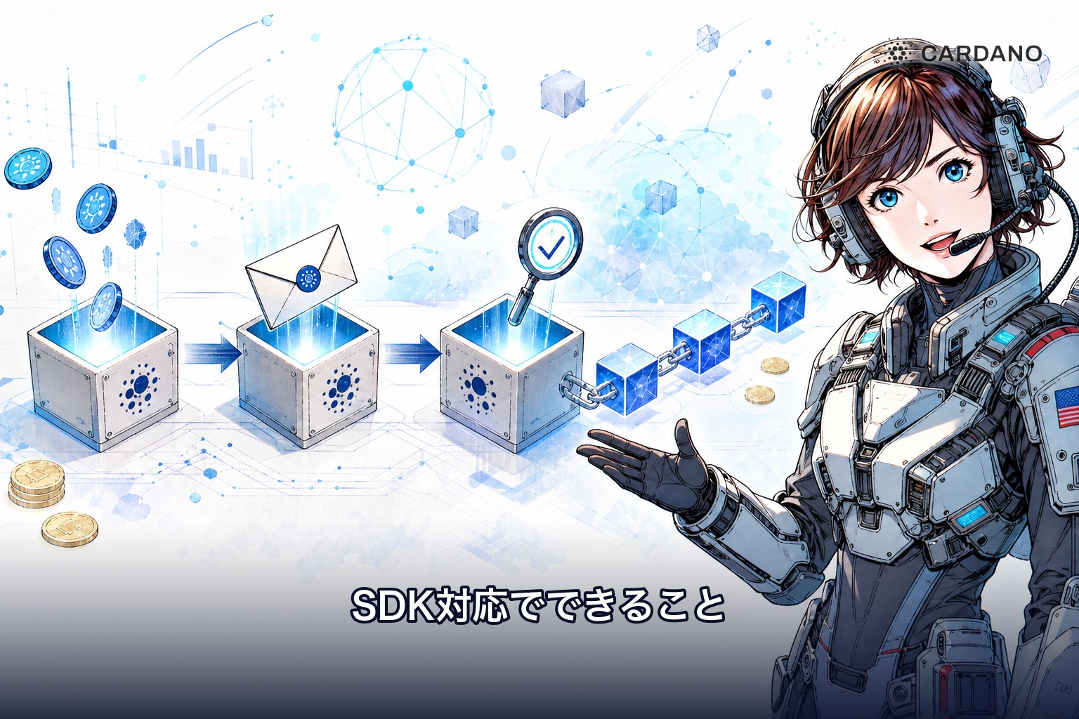 x402のカルダノ対応で用意されたクライアント・サーバー・ファシリテーターの3つの部品を示すイラスト